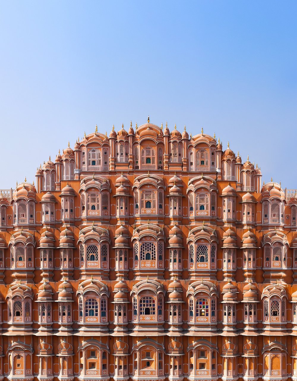The honeycomb facade of Hawa Mahal, Jaipur, at golden hour