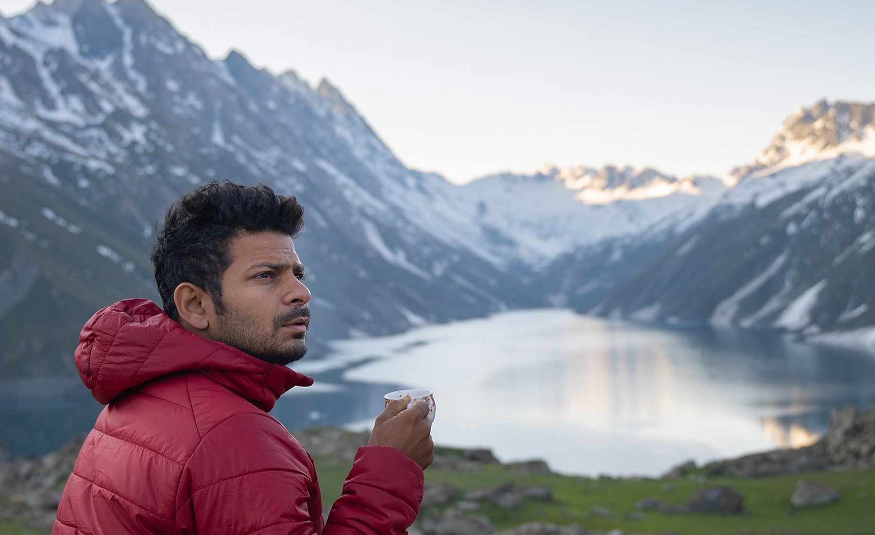 Ashik Aseem at sunrise above Sheshnag Lake, Kashmir